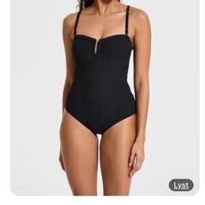 DKNY Classic Black Textured One Piece Swimwear